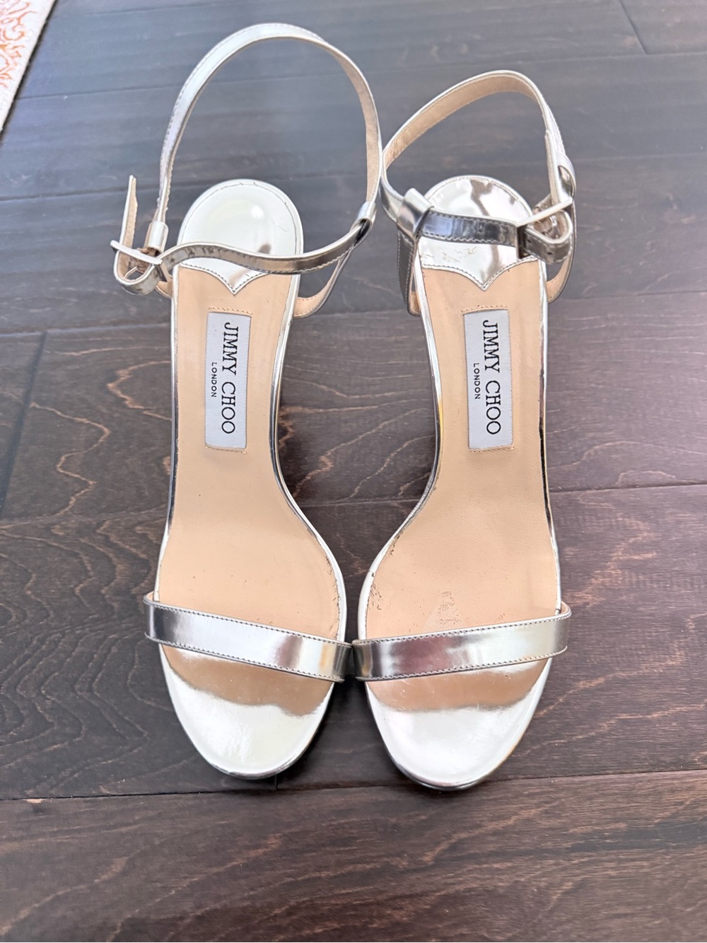 Jimmy Choo Metallic Silver Open-Toe Ankle-Strap Heels